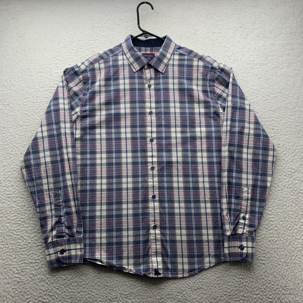 UNTUCKit Button Up Shirt Mens Large L Blue White Pink Plaid Billecart Preppy Dad
